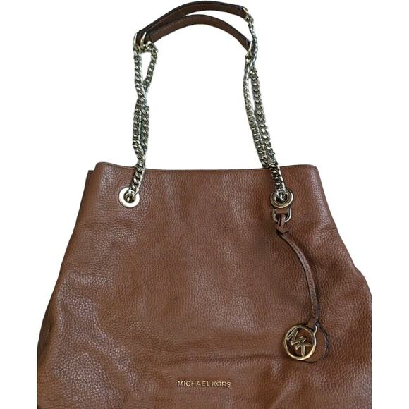 Michael Kors Jet Set Travel Bag Brown Purse Medium NS Chain Leather Satchel - Picture 3 of 13